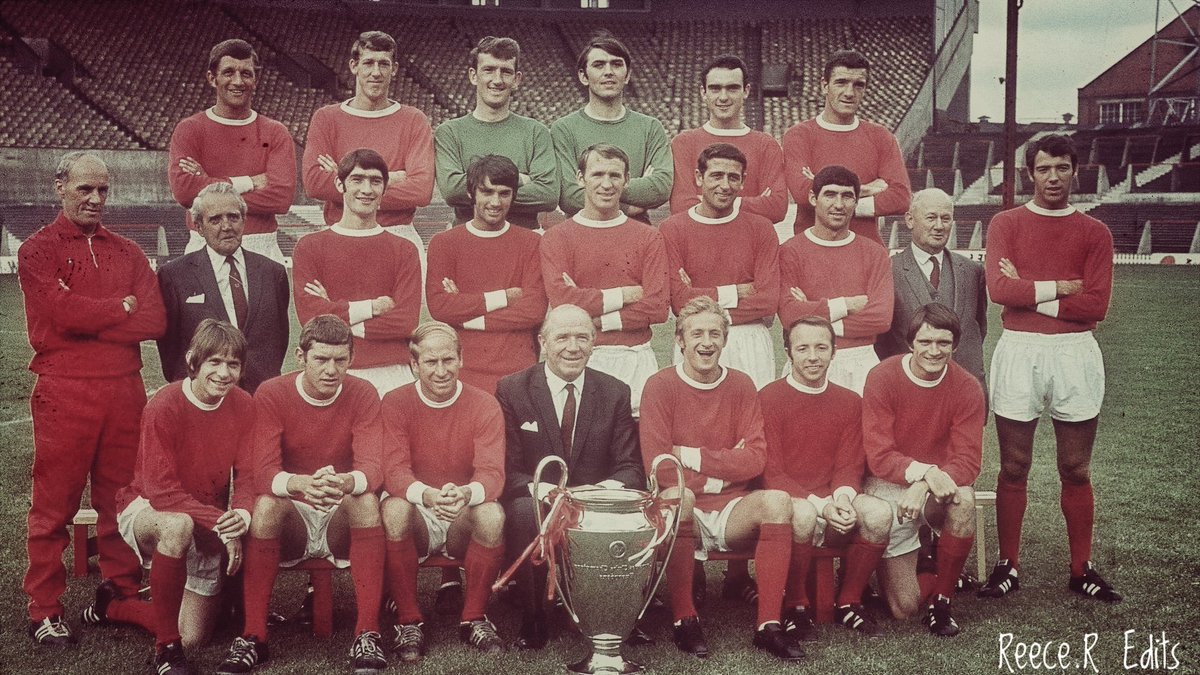 It all transpired with regaining the league title in 1965 and 1967 before going on the following year to win the European Cup. The first English club to do it. Defeating Benfica 4-1 (after Extra Time) at Wembley Stadium.The Team of '68, Sir Matt and Brian Kidd with the Trophy.
