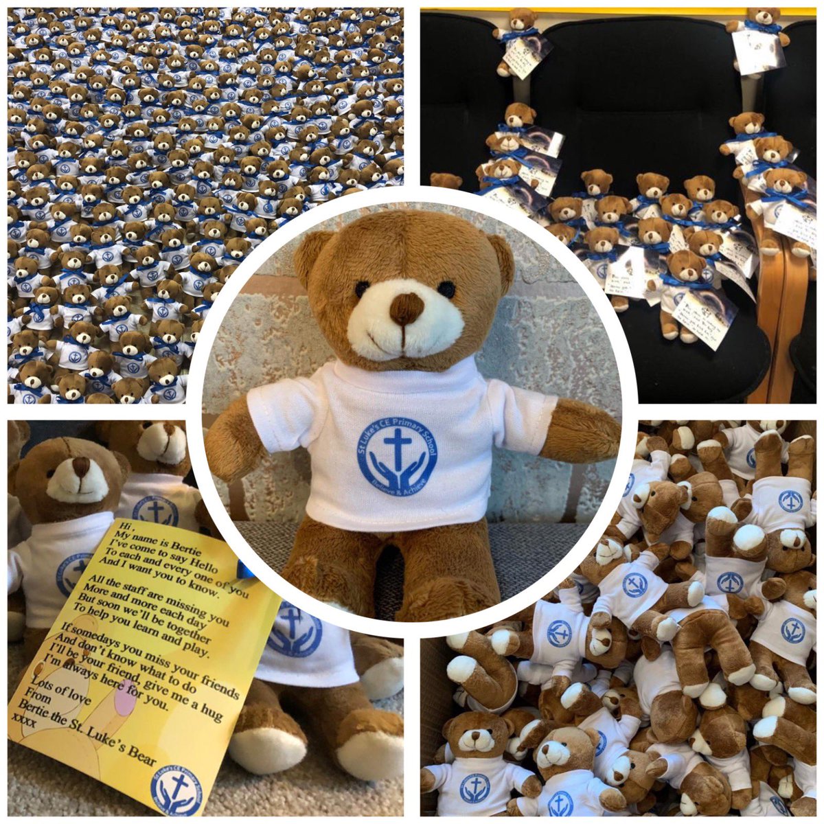 stlukesce's tweet photo. We have some new pupils who are very excited to meet you today! We have 415 bears to keep you company until we are all back together. Please collect your new friend with your work pack today. Children in school will also bring one home. https://t.co/U4r11TrcmT