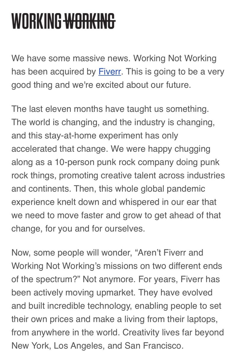 #Fiverr acquires #WorkingNotWorking