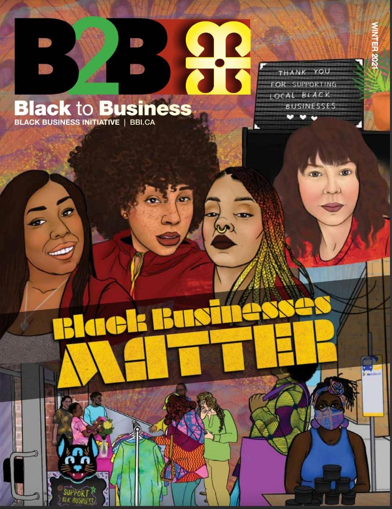 We love the cover of the latest B2B magazine! Check out the organizations &amp; trailblazers that are making a difference in the community &amp; the businesses that persevered through COVID - including an 11 year old baker!

🎨Artwork: Bria Miller
Read it online:
ow.ly/oS5W50DxFAY