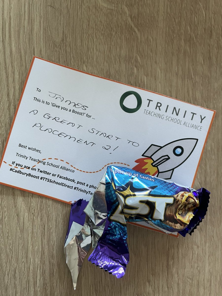JLoughlinDrama's tweet photo. A little pick me up for the end of the half term... I was craving the 🍫 thanks @TTSSchoolDirect #cadburyboost #ttsaschooldirect #trinityteach https://t.co/NiImzuvOfd