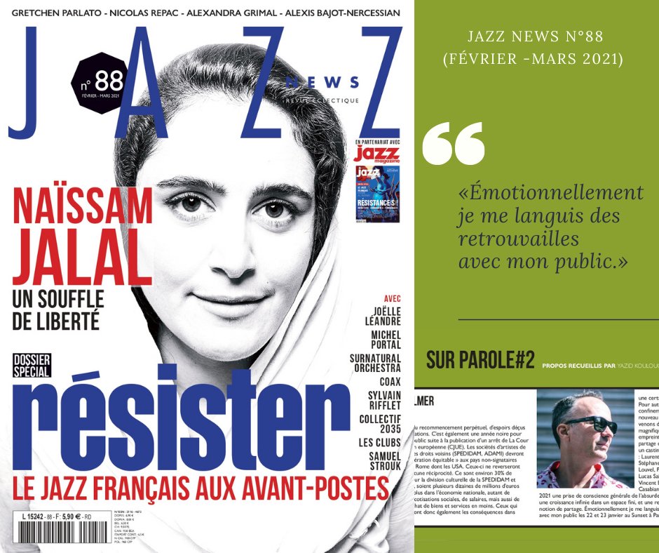 Ce mois-ci Jazz Magazine &amp; <a href="/jazznewsparis/">Jazz News</a> entrent en RÉSISTANCE(S) pour nous livrer un dossier exceptionnel. 
Retrouvez-moi dans :
🎧 La playlist "Resistance(s)" smarturl.it/JM_Resistances
👀 en interview, au micro de Y.Kouloughli dans le dernier Jazz News #88 disponible en kiosques