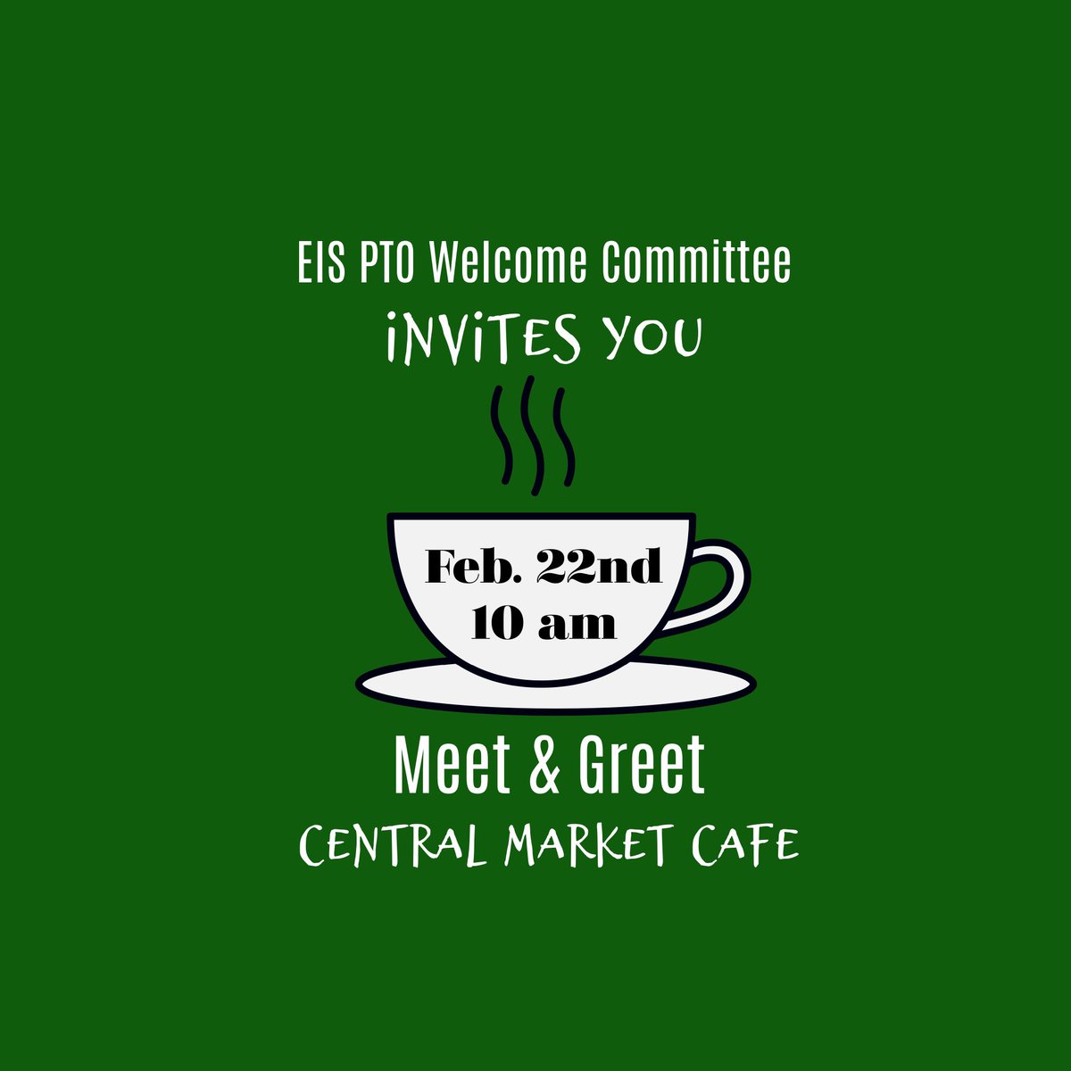 EIS PTO Welcome Committee is having another meet and greet! We would love to meet you! 
Where: Central Market Cafe 
When: February 22nd @ 10 am
<a href="/EubanksDragons/">Eubanks Intermediate</a>