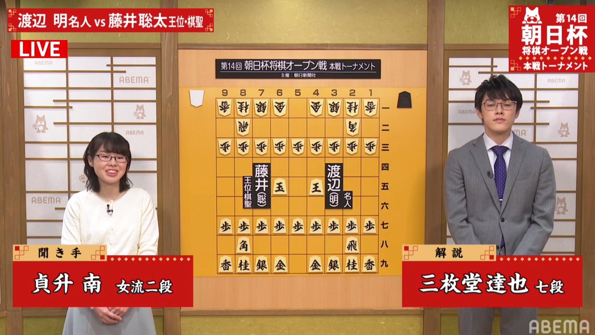 Yoshi 第14回 朝日杯将棋オープン戦 準決勝 渡辺明名人 Vs 藤井聡太二冠 T Co Moxpisxbz8 渡辺名人の振り歩先 歩が3枚 渡辺明名人 藤井聡二冠 棋譜 T Co Jawyhnaanj 大盤解説 T Co 9frqltqnjb 渡辺明 藤井聡太 将棋