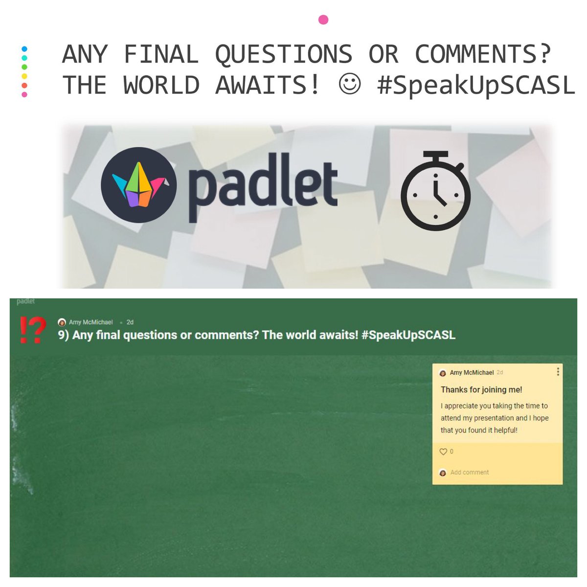 DCMSMediaCenter's tweet photo. I’m looking forward to utilizing padlets for group interaction throughout my “How to Advocate & Communicate Using Social Media” presentation for our virtual SCASL 2021 conference! @DutchmanCreekMS @RHSD_LMS @SCASLNet @padlet #SpeakUpSCASL #LibrariesTransform #YouTubeTaughtMe https://t.co/G82sIp50Ck