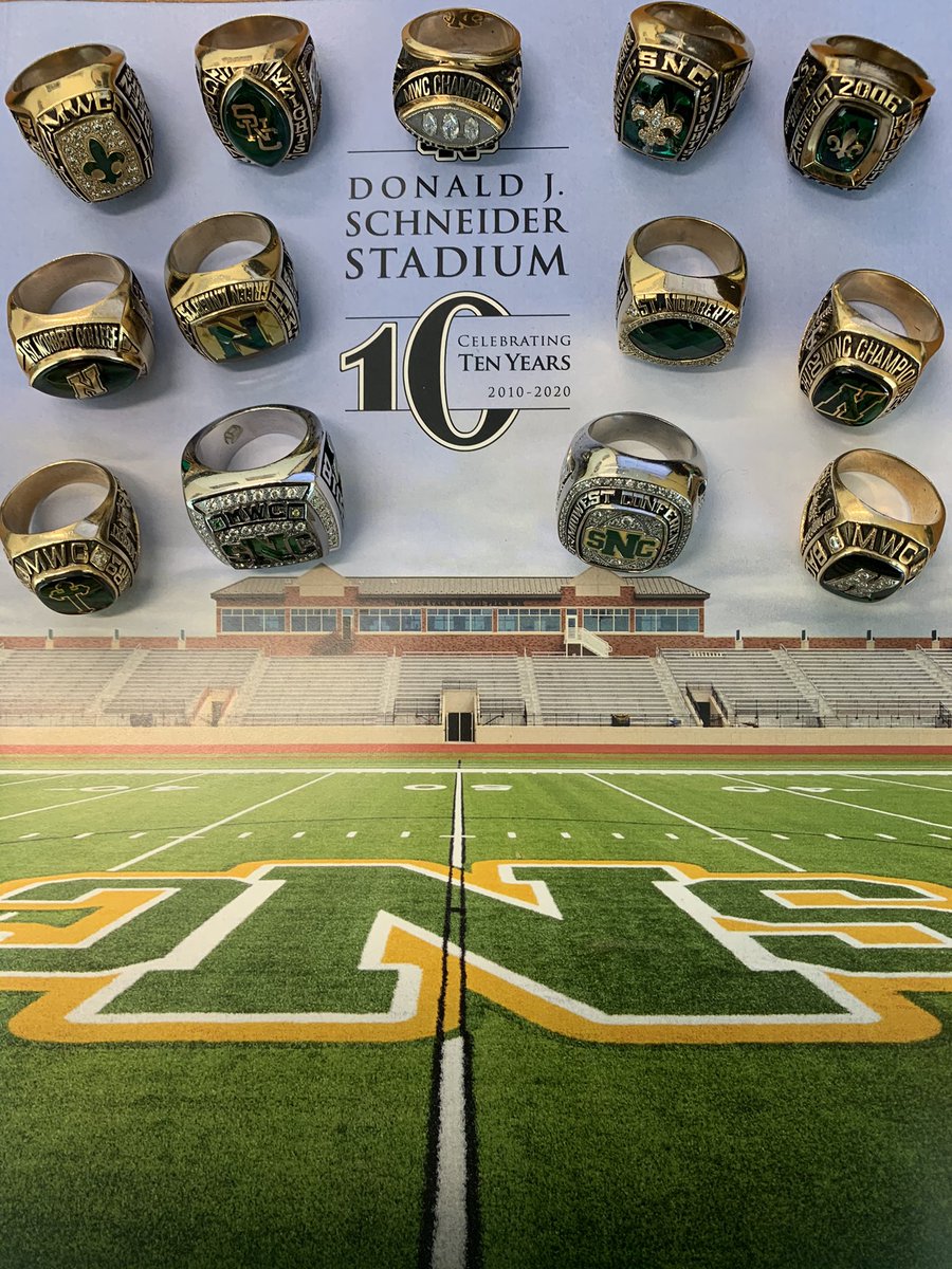 CoachDanMcCarty's tweet photo. Some @SNCfootball hardware from past 20 years. #ItsaRingThing #jewelrycollection https://t.co/0Nq4u7ob7h