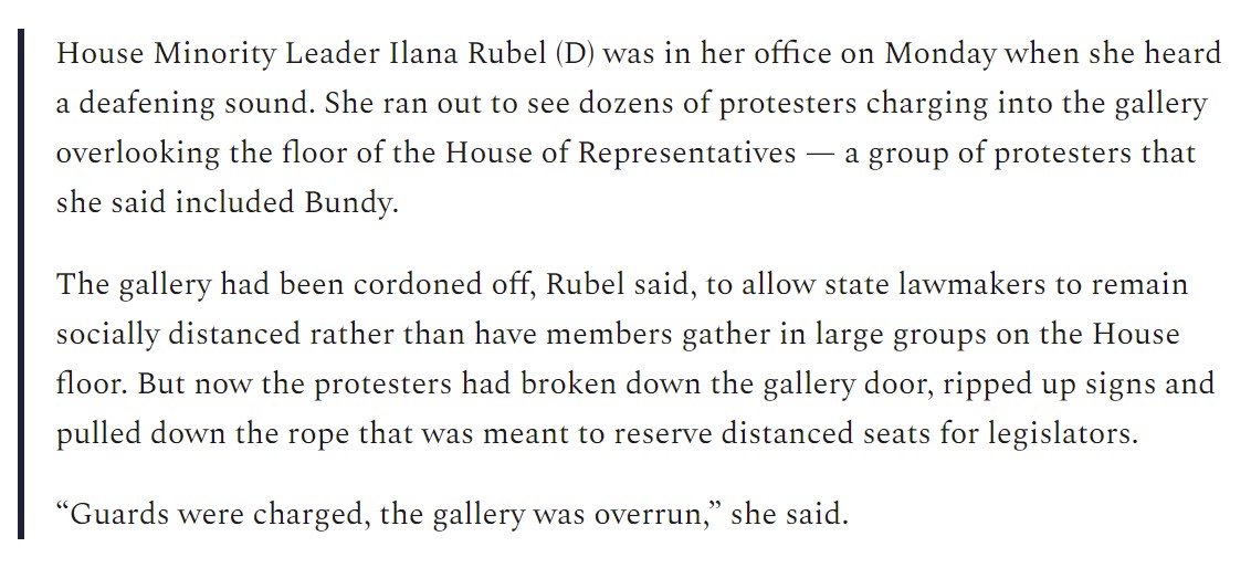 4. In August, Bundy and other members of his group used force to enter a closed portion of the Idaho Capitol.The events foreshadowed what would happen at the U.S. Capitol on January 6 https://popular.info/p/the-next-insurrection