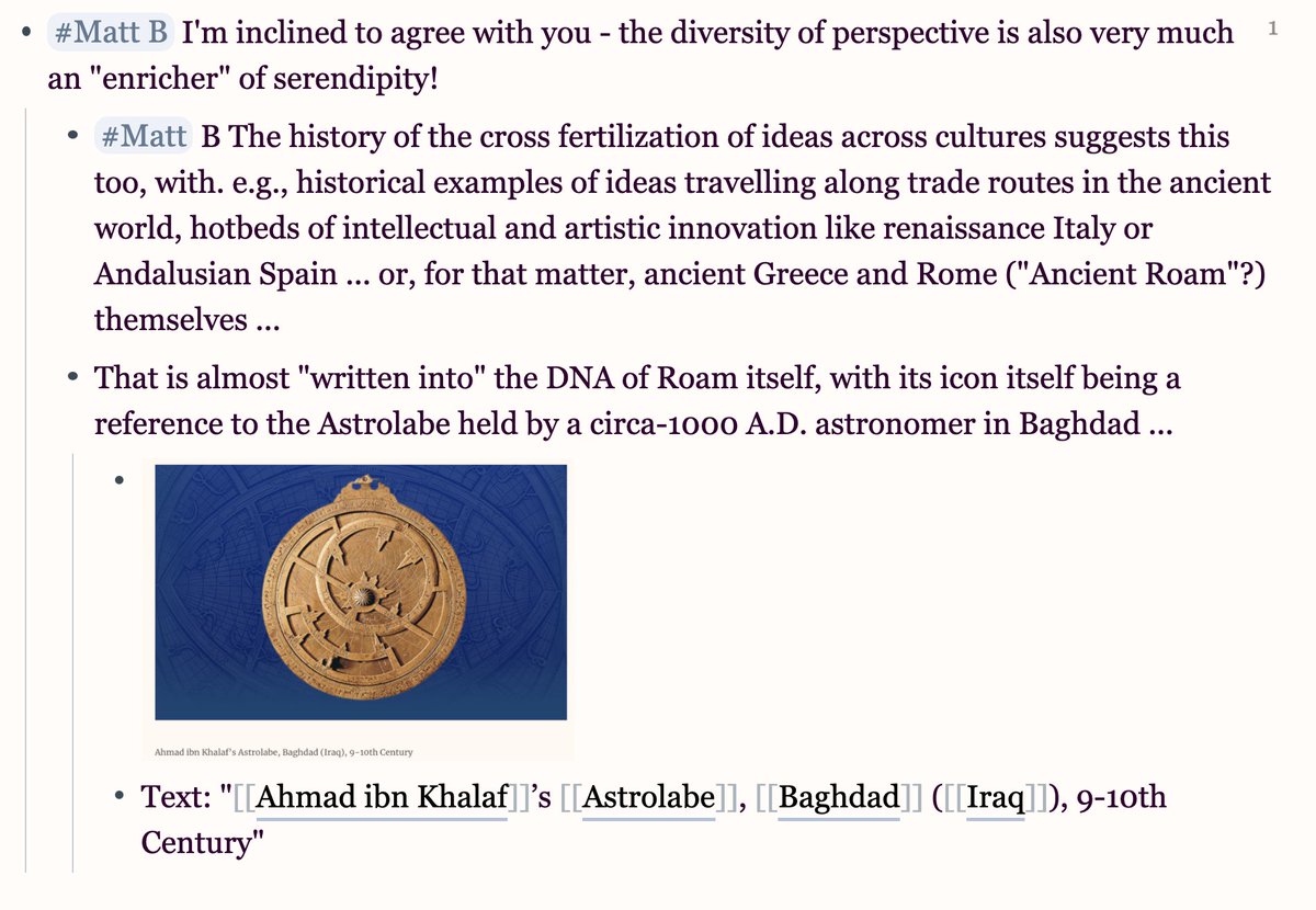 88/n Great discussion (IMHO) on our daily page today about how "fostering diversity" links up with the broader project of "community knowledge management" - wi shoutouts to a prev. book we read, + to the  @RoamResearch icon itself ...cc:  @beauhaan  @RaygunIcecream  @thepericulum