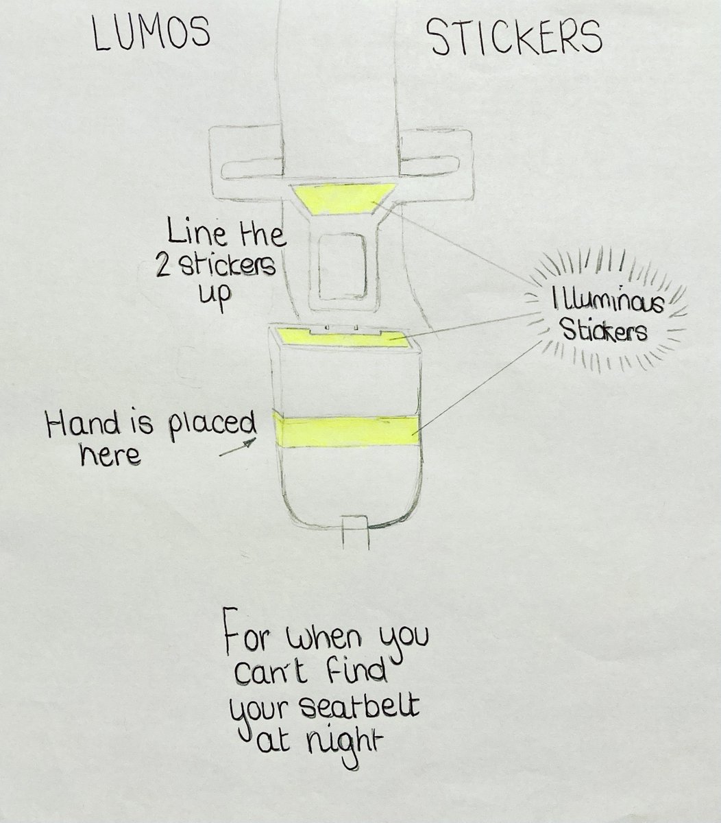 This week’s winning #design for the #DesignVentura mini challenge is chosen by <a href="/AbiolaOnabule/">Abiola Onabule</a> designer in residence at @designmuseum. The winner is ‘Lumos Stickers’💡which help make seatbelts visible in the dark. Designed by Nell, age 12, from <a href="/MardenBridge/">MBMS</a> Well done Nell! 🚗