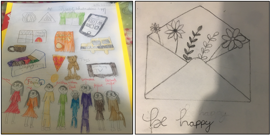 Lakshmi  year 7 has drawn several memories that make her HAPPY. Wonderful colours.

Sophia year 7 drew a lovely flower filled envelope. "Flowers make me HAPPY and the surprises envelopes through the post bring."

OSAmazing!

#ChildrensMentalHealthWeek #osaart
