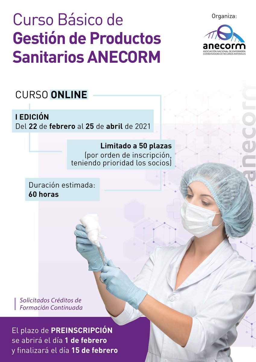 📌¡Recuerda! El 15 de febrero finaliza la preinscripción para 
el Curso básico de Gestión de Productos Sanitarios ANECORM

¡No te quedes sin tu plaza!

Más información: anecorm.org/gestionproduct…

#ANECORM  #CursoANECORM #1CursoANECORMProductosSanitarios