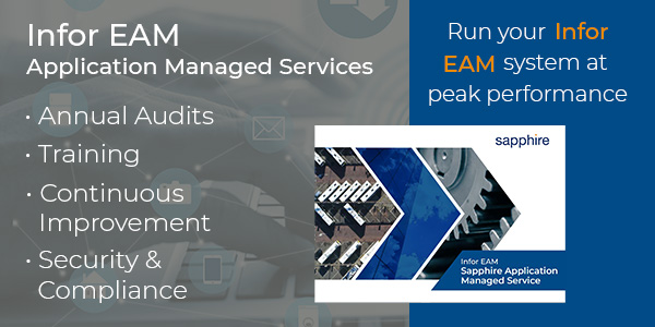 SapphireSystems's tweet photo. Infor EAM Application Managed Services from Sapphire give you peace of mind that your EAM system is continually improving and keeping up with the pace of your business. #infoream #applicationmanagedservices https://t.co/1tWlD9F05v https://t.co/oUcauoE7Us