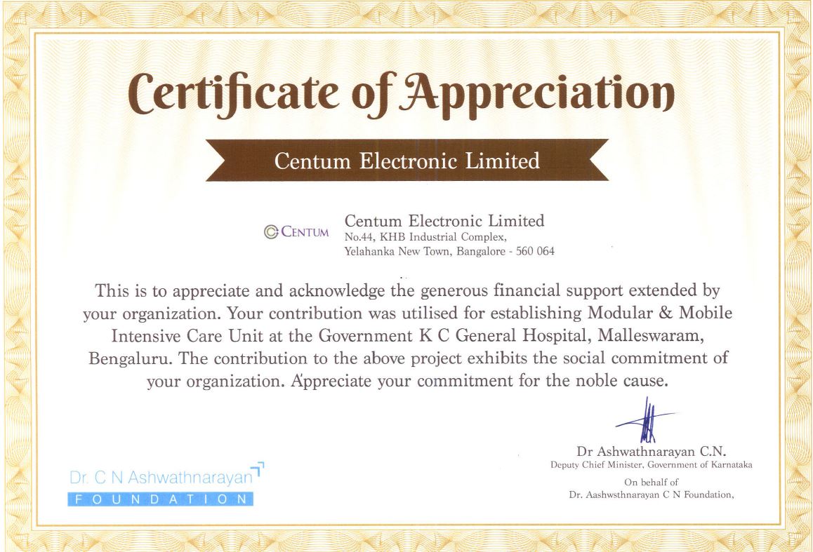 centumelec's tweet photo. Proud to be honored by Hon. CM Shri B. S. Yediyurappa for our contribution establishing Modular &amp; Mobile ICU at K C General Hospital, Malleshwaram, Bengaluru. Exec. Dir. Nikhil Mallavarapu received the Memento on behalf of company.
#SocialCause #ProudMovements #centumelectronics https://t.co/1v75qyn29y
