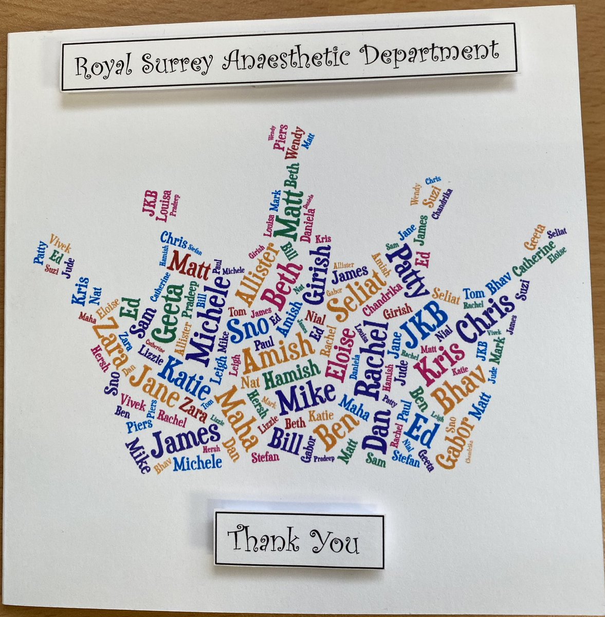 A lovely thank you card from <a href="/DrNazHoque/">Naz</a> - good luck! <a href="/OurRSFamily/">Royal Surrey Family</a> <a href="/RoyalSurrey/">Royal Surrey</a> <a href="/RoyalSurreyQI/">Royal Surrey QI</a> <a href="/SCReaMSafety/">PatientSafety</a>