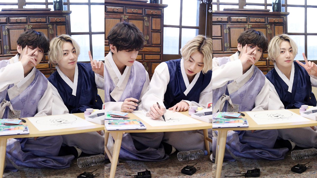 taekookfolder's tweet image. Taekook in hanbok 💜🥺