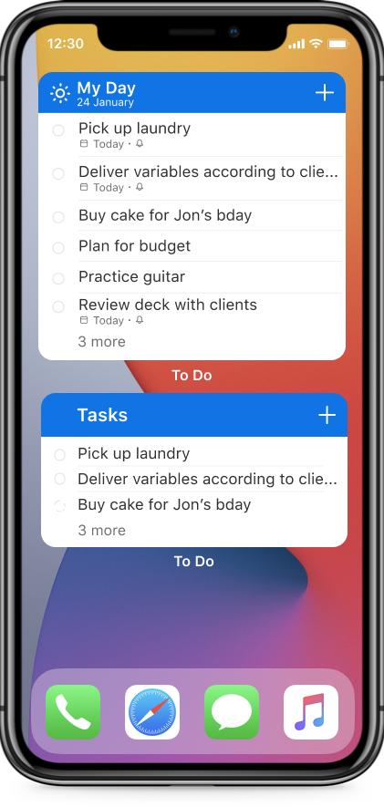 MicrosoftToDo's tweet photo. The wait is over! To the delight of Microsoft To Do iOS users, iOS 14 widgets are now live. Simply add the new widgets to your home screen and always stay on top of your tasks. 

Learn more - https://t.co/usmExxyiGn https://t.co/WA9p2KCGyO