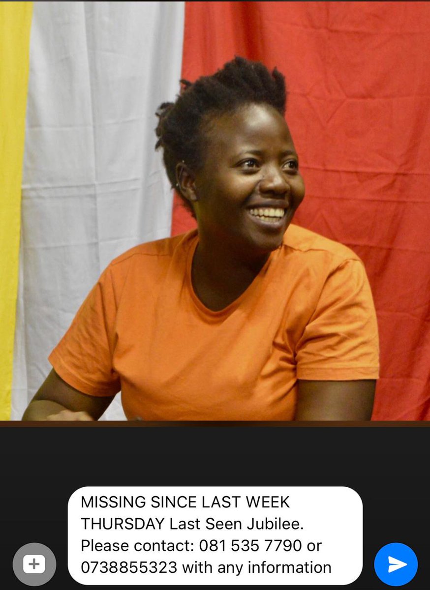 MISSING Dear Twitter Family in Gauteng One of our final year MA students has gone missing. Family, Colleagues and friends are SERIOUSLY concerned. Please retweet and help us find Busi. @Abramjee @ChangeAgentSA @AkanyangM