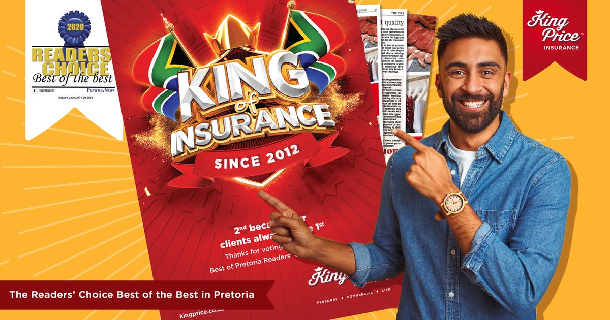 KingPriceIns's tweet photo. More awards for the king? You betcha! The Readers’ Choice Best of the Best in Pretoria awards named us runner-up in their best car insurance and best short term insurance company categories! A huge thank you to everyone who voted for us! #StrongerTogether #ThankYou #WowKingPrice https://t.co/tlpRWSvVf4