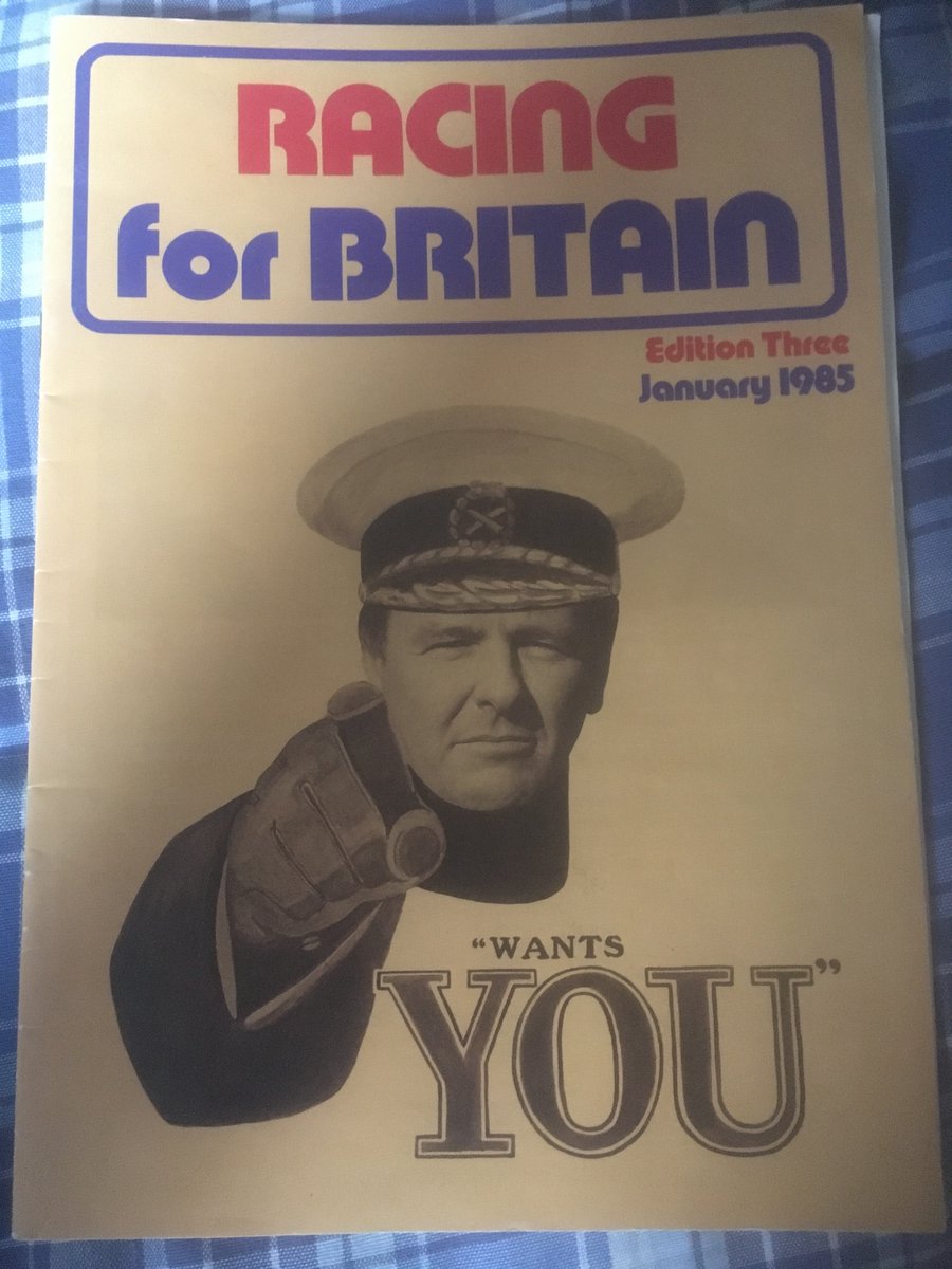 AutoTradition's tweet photo. Lord Kitchener or Steve Sydenham Senior wants you! Racing for Britain edition 1985. #RacingforBritain #RedWhiteBlue https://t.co/WbRwZZR4tR