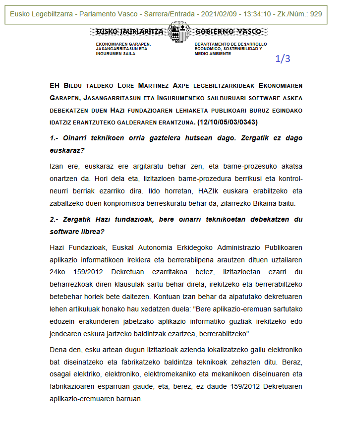 LoreAbarik's tweet photo. HAZI fundazioko pleguak gaztelera hutsean, #Euskara rik EZ eta #SoftwareAskea DEBEKATUA.
Administazio publiko batek egin beharko lukeenaren guztiz aurkakoa.
Eginiko galderak eta jasotako erantzunak:⬇️
#EuskararikEZ
#SoftwareAskeaDEBEKATUA https://t.co/1YKBsfntqI