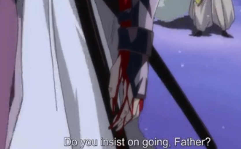 Inu no Taishō dwelt with the daiyōkai Ryūkotsusei who was terrorizing the plains of Musashi, wounded in battle. He is then forced to run to a pregnant Izayoi's side when she (unknowing to her) is being kept captive by Takemaru. (+)