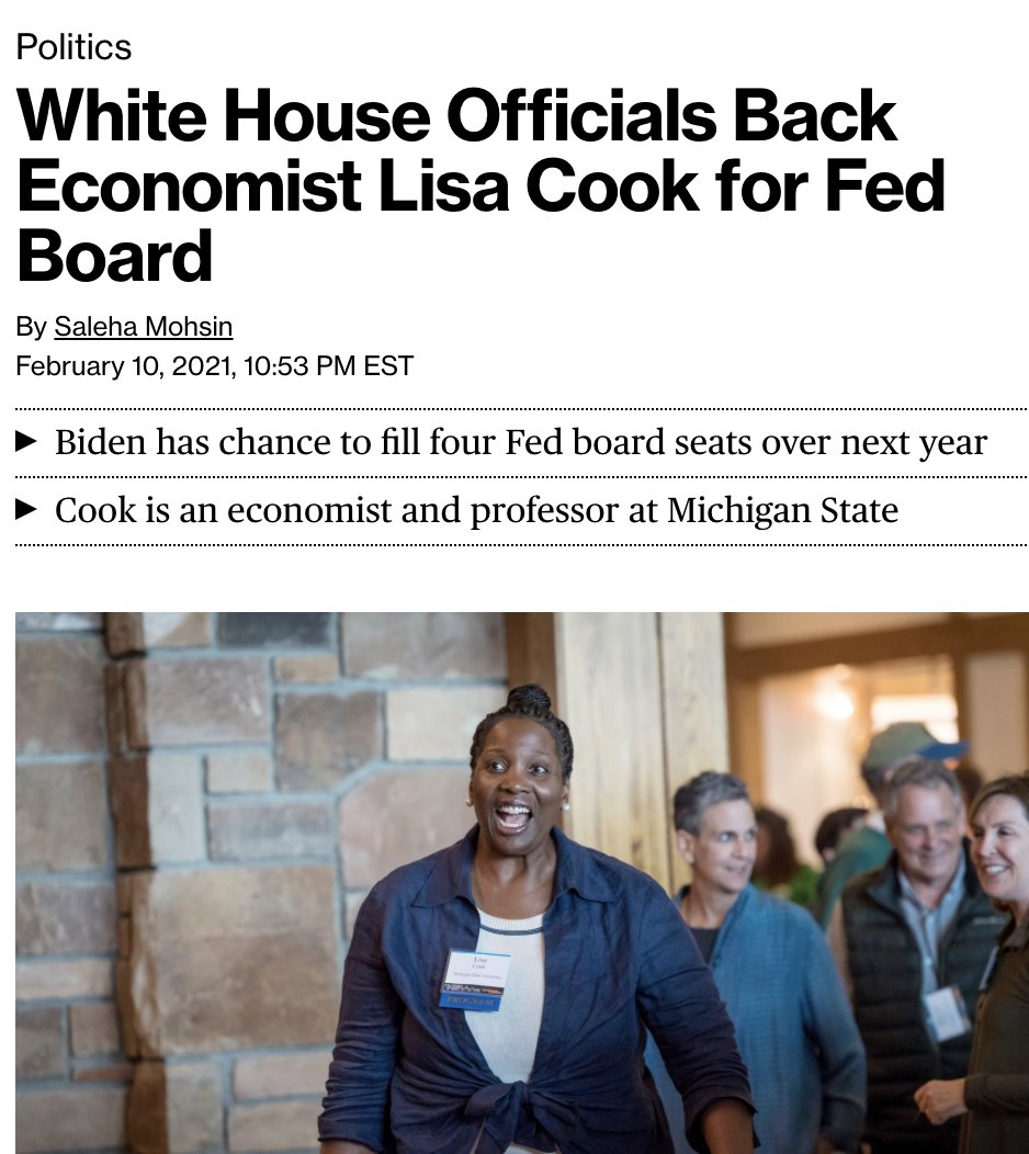  @drlisadcook is slated to join  @federalreserve Board of Governors, which oversees the system that ensures the health of our economy. If appointed,  @drlisadcook would be the first Black woman EVER to hold post.how it started:               how its going: