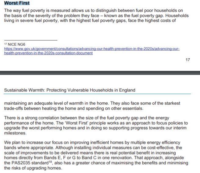 Also retained is the "Worst First" principle. Again, great news. Schemes will be designed to help those worst affected by fuel poverty first. Nobody left behind.