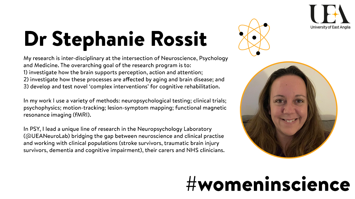 Dr.  @StephanieRossit joined UEA in 2013. She is the PI for the  @UEANeuroLab which you can find out more about here -  https://www.stephanierossit.com/   #WomenInScience