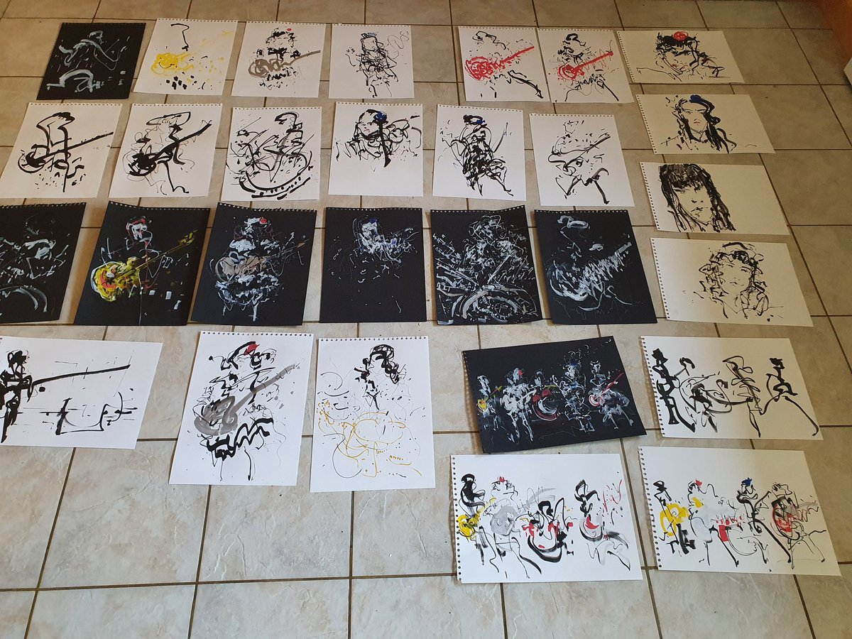 SurreyPuma's tweet photo. Group shot of all today's online concert drawings. I would have been in Japan!
#bandmaid 
#bandmaidokyuji
#zaiko_livestream
#drawing #sketch #pens #penandink #gigsketching #rockga #rockgasan #worlddomination #WDBD #Worldtour #gekidou https://t.co/jKqguLVEgR