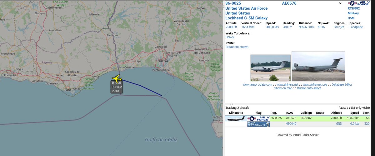 civ_pt's tweet image. #RCH882, 86-0025, FL250 , Lockheed C-5M Galaxy, departed from #LERT #Rota inbound West, south of #portugal #USAirForce #USAF 
#avgeeks #avgeek #planespotting #haveglass #ADSB #military