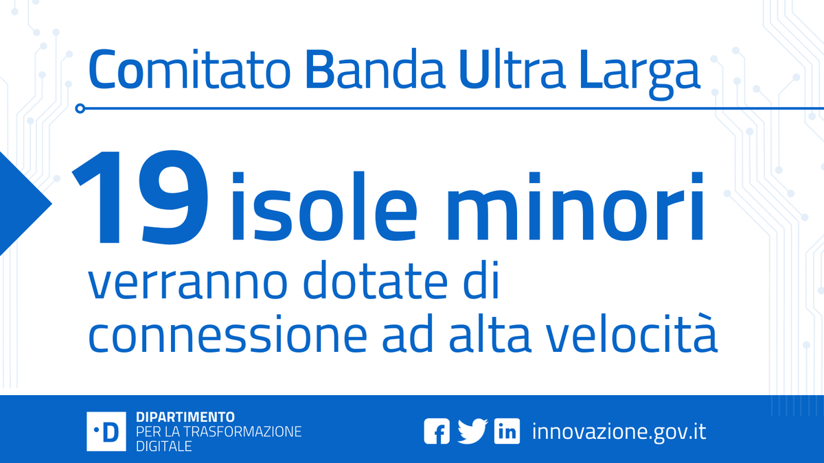 InnovazioneGov's tweet photo. Grazie ad una specifica iniziativa del #Cobul, presieduto da @PaolaPisano_Min, 19 isole minori del nostro Paese verranno dotate di connessione ad alta velocità. https://t.co/x8HNygn3ll