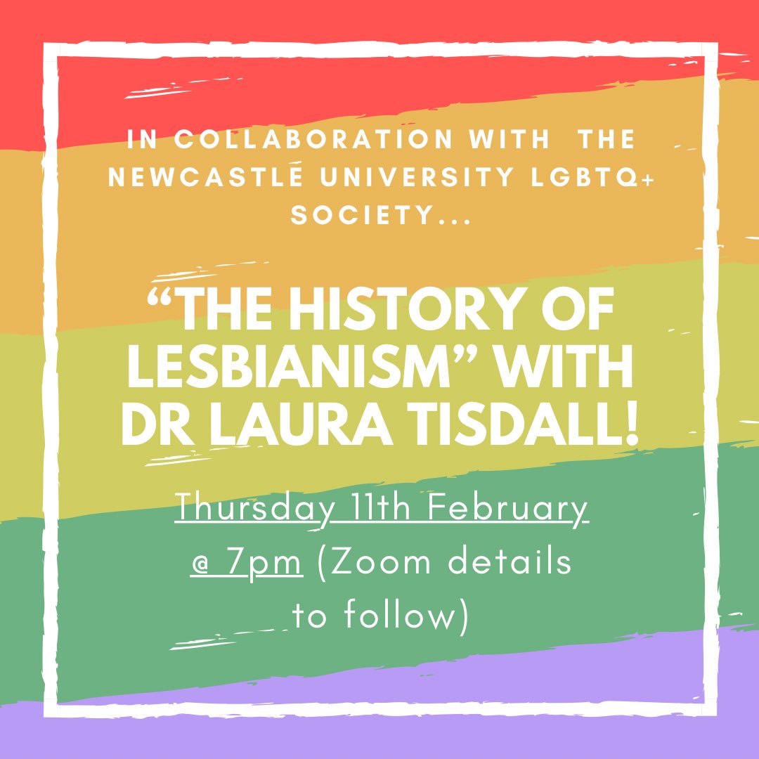 HistSocNcl's tweet photo. DONT FORGET!!!!

Our Virtual Pub Lecture: A History of Lesbianism with @TisdallLaura is TONIGHT at 7pm!

Can’t wait to see you all there!             @NCLlgbt @historyNCL @NUSUactivities 

🏳️‍🌈🏳️‍🌈🏳️‍🌈🏳️‍🌈🏳️‍🌈🏳️‍🌈🏳️‍🌈🏳️‍🌈🏳️‍🌈🏳️‍🌈🏳️‍🌈🏳️‍🌈🏳️‍🌈🏳️‍🌈🏳️‍🌈🏳️‍🌈 https://t.co/hZpuDDqCXF
