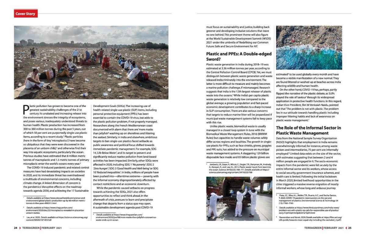 NIVAforskning's tweet photo. Just now, #WorldSustainableDevelopmentSummit goes on with @teriin as Convener. Plastic Waste, Covid-19 and Clean Oceans is one Summit track. Hans N Adam, @emmynoklebye @NIVAforskning & Girija Bharat @gamma_mu has written a feature story in #TerraGreen magazine for this. #INOPOL https://t.co/WoFt792Tnb