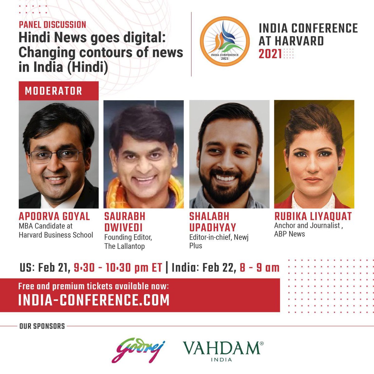 Eagerly looking forward to joining the panel at @HarvardIndiaCon along with <a href="/saurabhtop/">Saurabh Dwivedi</a> and <a href="/RubikaLiyaquat/">Rubika Liyaquat</a> on the future of digital+social in India.
india-conference.com