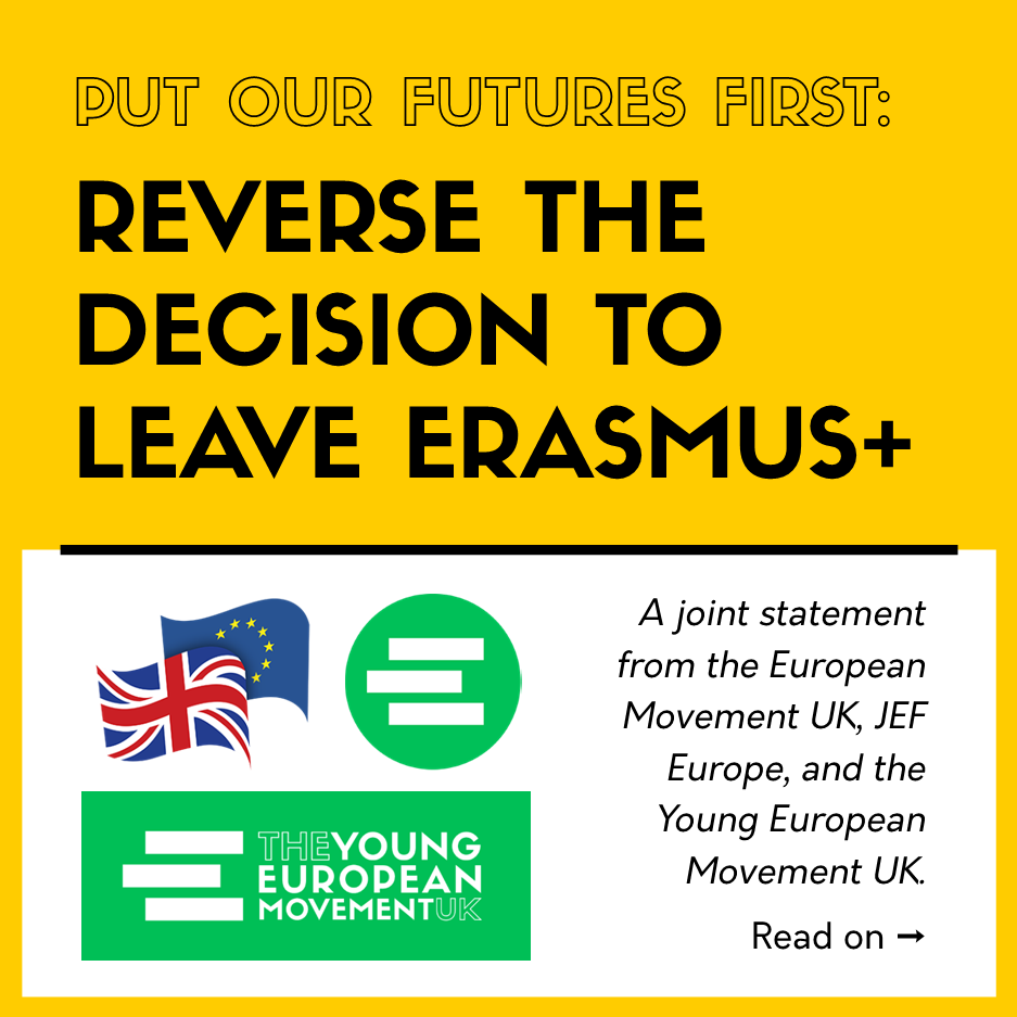youngeuromove's tweet photo. We're calling upon the UK Government to rejoin the Erasmus programme. Read our statement with @euromove and @JEF_Europe below👇 (1/2)
#backerasmus #futuresfirst https://t.co/DCJbPBrfv7
