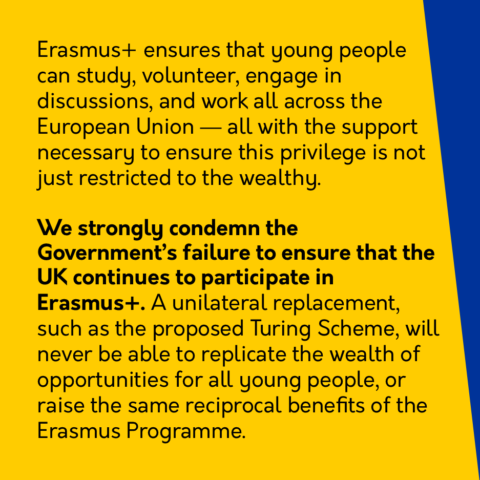 youngeuromove's tweet photo. We're calling upon the UK Government to rejoin the Erasmus programme. Read our statement with @euromove and @JEF_Europe below👇 (1/2)
#backerasmus #futuresfirst https://t.co/DCJbPBrfv7