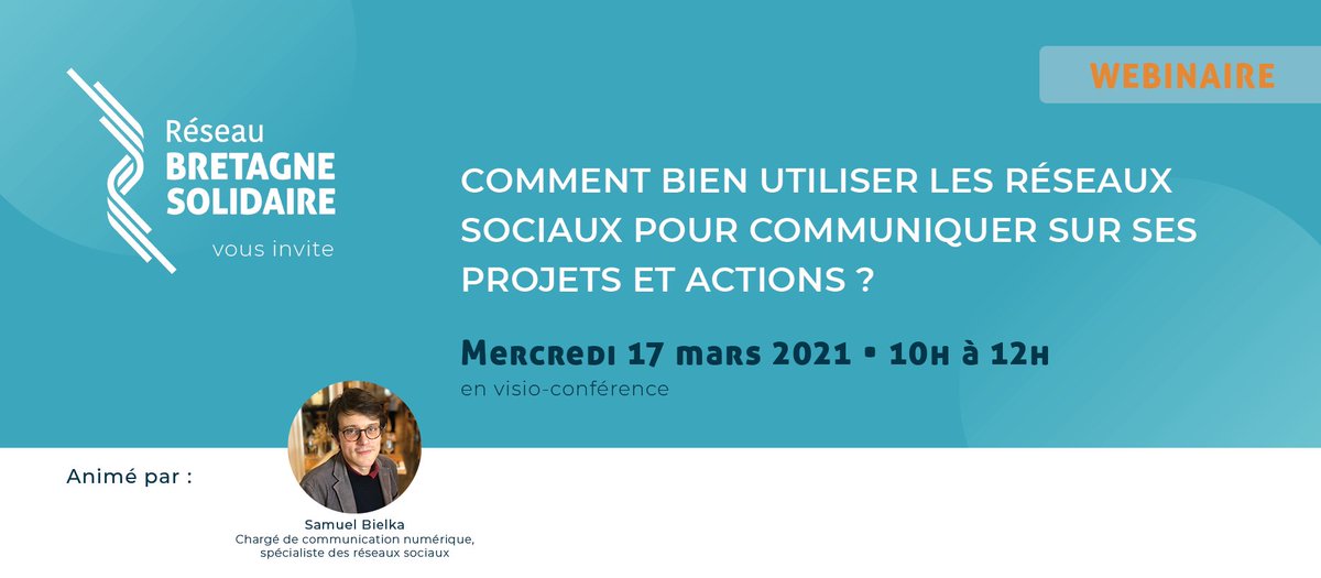 #webinaire sur l'utilisation des réseaux sociaux dans sa stratégie de communication, mercredi 17 mars de 10h à 12h, animé par <a href="/SamuelBielka/">Samuel Bielka</a> 
📌Infos &amp; inscriptions : bretagne-solidaire.bzh/actualite/les-…
#reseauxsociaux #socialmedia #communitymanager #DigitalMarketing
