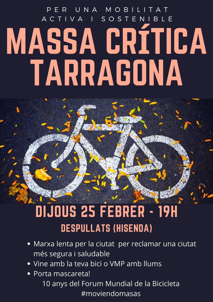 <a href="/masabaires/">Masa Crítica Buenos Aires</a> <a href="/masacriticaStgo/">Masa Critica Stgo CL</a> <a href="/cm_schwerin/">Critical Mass Schwerin</a> <a href="/CriticalMassBS/">Critical Mass Basel</a> <a href="/masacriticaguat/">MASA CRITICA GUATEMALA</a> <a href="/CMKarachi/">CriticalMassKarachi</a> <a href="/cmleipzig/">criticalmass leipzig</a> <a href="/CriticalMassR/">#CriticalMassRoma</a> <a href="/MassOxford/">Critical Mass Oxford 🚲🚴🚴‍♀️</a> La llamada cruza el Atlántico y también llega hasta Tarragona, Cataluña, España. Salud, pedales y mucho ánimo!