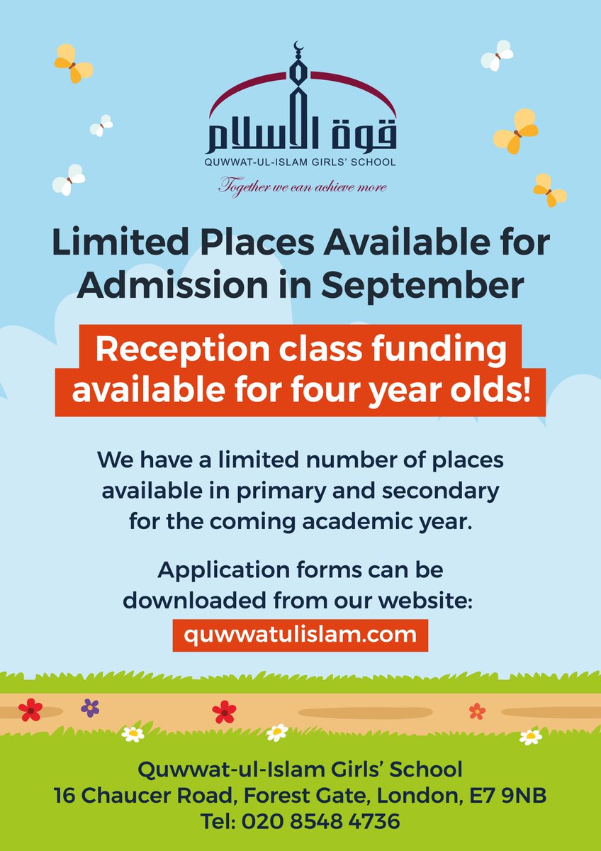 QISSchool's tweet photo. Applications for Reception spaces are now open for the Academic year 2021-2022.
Funding available for 4 year olds.

Applications can be found on our school website- https://t.co/D0sZ29oM5D https://t.co/xmm3KLI3sC