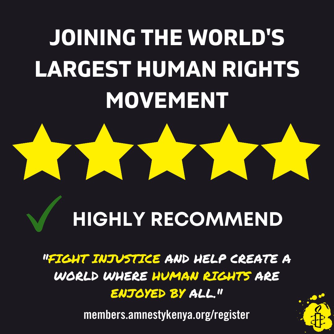 ❌Human Rights Violations 

✅Being an Amnesty Member

Whether it’s amplifying our message to #EndForcedEvictions, signing Urgent Actions to get #JusticeForKibos, protesting, or holding duty bearers accountable, the movement needs you. #MembershipThursday

members.amnestykenya.org/register