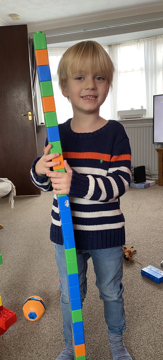 clairechant's tweet photo. @StandensBarnPS Vinnie made a tower of blocks as tall as him- he counted that he is 28 blocks high 😊 https://t.co/VPjNUzAb1F