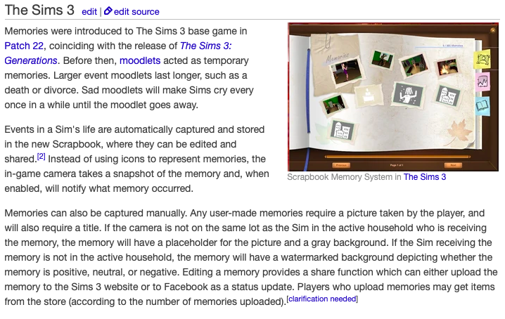 memories_sims's tweet image. Good Morning  @EA - I've been thinking, and I've come to the conclusion that maybe the reason you haven't included memories into TS4 yet is because you *forgot* how they used to worked, pretty ironic... so I included an extract from Sims Wiki to help jog your *memory* ;)
