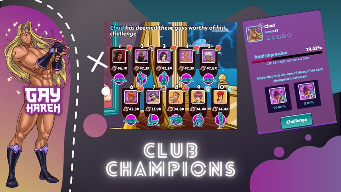 1 pic. They're here! 

Gay Harem's newest feature, the Club Champions is live! Head over to your Club