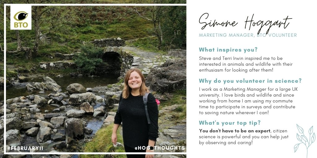 Simone ( @hog_thoughts) uses her commute time during lockdown to participate in surveys and contribute to saving nature. "You don't have to be an expert; you can help just by observing and caring!" #February11  @WomenScienceDay