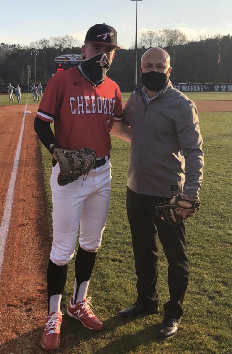 CHSBaseWarriors's tweet photo. What a night!! 

Special thanks to @RodLarrotta for throwing out the 1st pitch to get 2021 started. 

The Cherokee Truckers were incredible, &amp; the boys answered the bell. 

The M’s led the way. Mynatt &amp; Montgomery each went 3-3 for 2 RBIs. Manke &amp; Meyer each toss perfect innings https://t.co/4v7PffHh8l