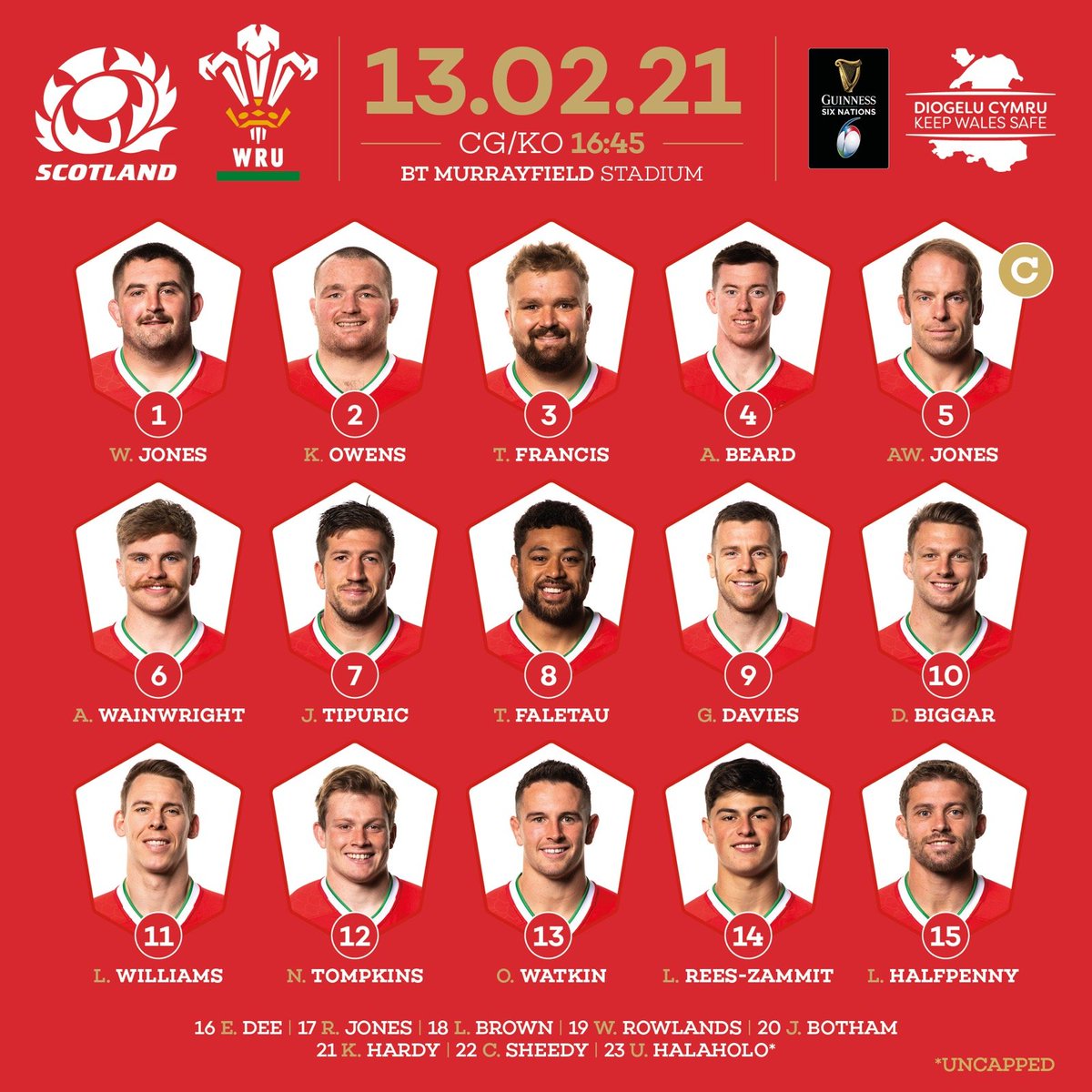 WelshRugbyUnion's tweet photo. 𝗫𝗩 𝗖𝗬𝗠𝗥𝗨: Our team for #SCOvWAL 

⁍ Uncapped Halaholo on the bench ➢ Wainwright at blindside ➢ Williams at wing ➢ Davies at nine

⁍ 𝘛𝘰𝘮𝘱𝘬𝘪𝘯𝘴 𝘢 𝘞𝘢𝘵𝘬𝘪𝘯 𝘺𝘸'𝘳 𝘥𝘥𝘦𝘶𝘢𝘸𝘥 𝘯𝘦𝘸𝘺𝘥𝘥 𝘺𝘯𝘨 𝘯𝘨𝘩𝘢𝘯𝘰𝘭 𝘺 𝘤𝘢𝘦

🏴󠁧󠁢󠁷󠁬󠁳󠁿 #HWFN ⑊ #GuinnessSixNations https://t.co/1DlYQLWfLv