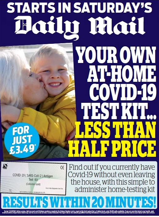m_ironside's tweet image. Am I seeing this correctly? Are my eyes working? The Daily Mail encouraging readers to save up tokens over 6 days to possibly get an at home COVID-19 test! Utter madness. If you think you have symptoms, get tested now. Save yourself 6 days of hate