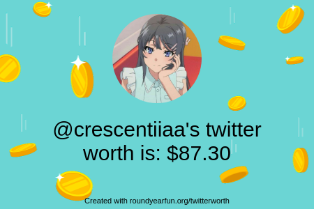 crescentiiaa's tweet photo. My Twitter worth is: $87.30

Find yours with https://t.co/yUb7elFEUo

⠀ https://t.co/HUxQ7Xv9We