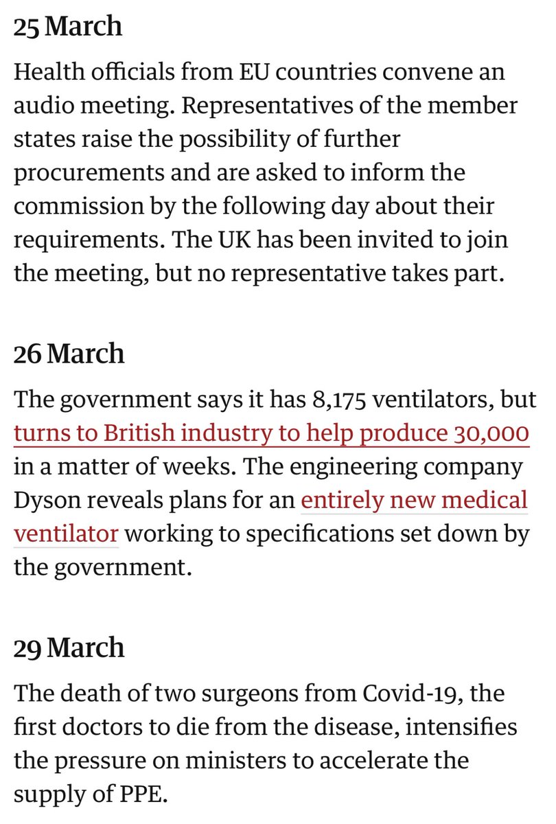 Here is a timeline of events from The Guardian outlining how the UK refused to participate in the EU procurement process using Brexit as an excuse.Reality, it was sending £14.4m to a Chinese medicine practitioner, with close links to Hon Frances Stanley to supply PPE...