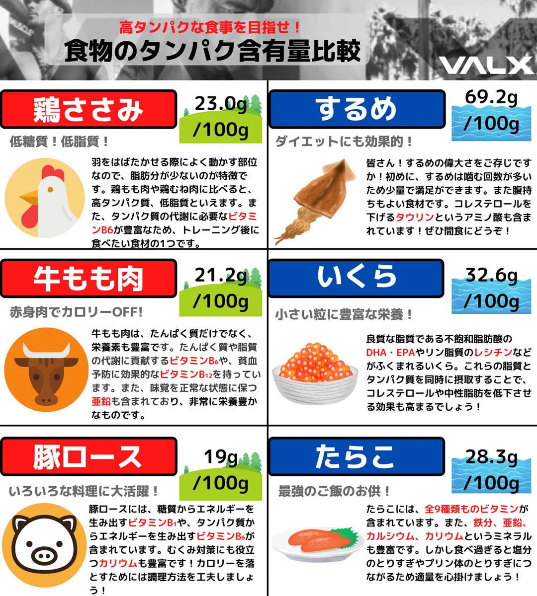 知っておくと筋トレも捗る？食材の中に含まれるタンパク質含有量まとめ！